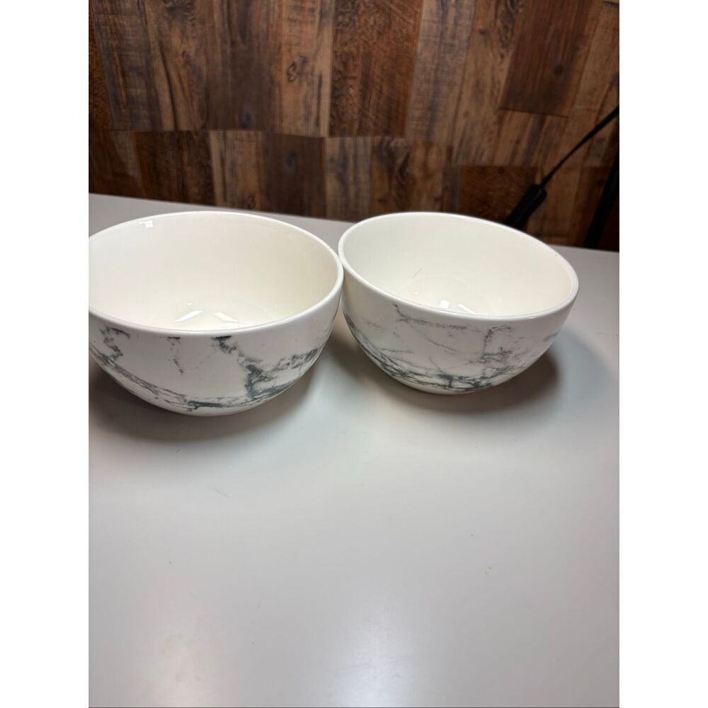 Royal Norfolk Marble Pattern Soup Cereal Bowls Set Of 2 White Gray